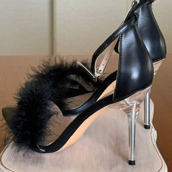 Eriken Urben WOMEN'S STRAPPY BLACK HEELS WITH FEATHERS Size 8 - Picture 8 of 15